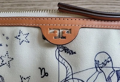Tory Burch Astrology Zodiac Sky Print  Clutch Bag Canvas / Leather 13” X 10” - Image 1 of 4