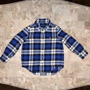 Polo Ralph Lauren Youth Boys 3T Button Down Plaid Shirt Blue - Picture 1 of 5