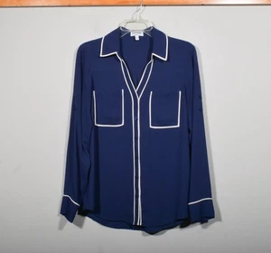 Blusa Express Portofino Azul Marino Blanco Ribete de Tubería Náutica Abotonada Talla M - Imagen 1 de 3