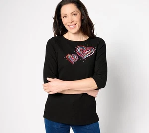 Quacker Factory Women's Top Sz XS Love isthe Air Waffle Sleeve Black A632458 - Picture 1 of 4