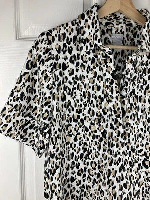 Chico’s Talla 0 (US 4) Lino Camisa Vestido Estampado Animal Bolsillos Botón Tapeta Usado en Excelente Condición Foto 1 de 4