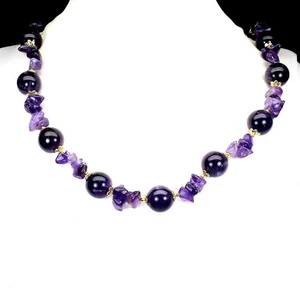 925 Sterling Silver Necklace Round Amethyst 12mm Gemstone Jewelry 17 Inches - Picture 1 of 14