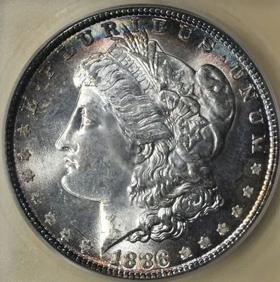 1886-P  Morgan Silver Dollar ICG MS67 Mostly White!  Hint of Rainbow at the rim! - Image 1 of 4