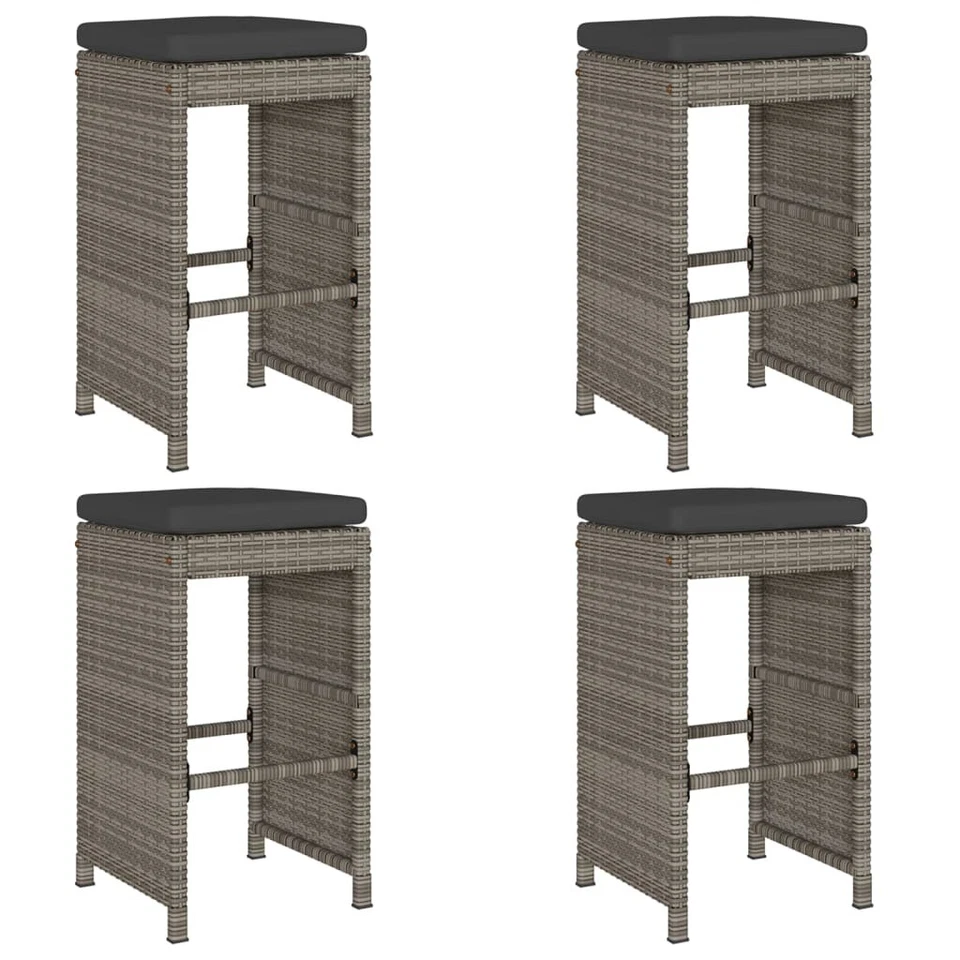 vidaXL Patio Bar Stools with Cushions 4 pcs Gray Poly Rattan SD1