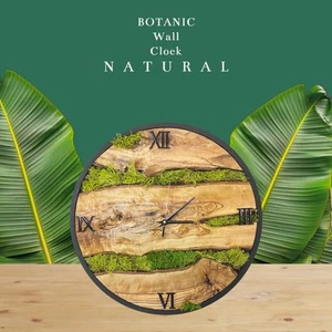 Handmade Real Olive Wood Wall Clock, Hanging 16 inch(40 Cm.) with Norwegian Moss - Picture 1 of 14