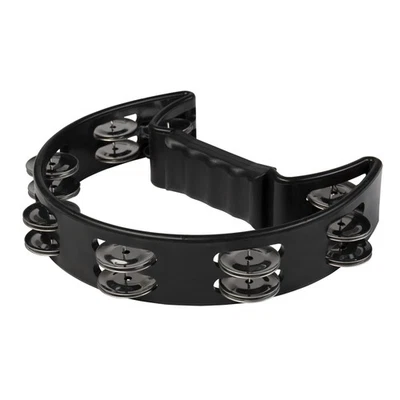 FHT-B Hand Tambourine Schwarz Doppelreihe Stahlschellen Klarer Klang Ergonomisch - Bild 1 von 3