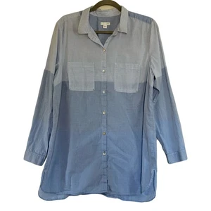 J Jill blau gestreift Color Block Button Down Tunika Top Langarm Shirt Large - Bild 1 von 5