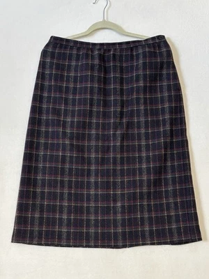ALFRED DUNNER Women Sz 16 VTG Navy Plaid Wool Midi Skirt Preppy Business Office  - Image 1 of 4