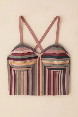 Top corto Xhilaration multicolor a rayas bustier para mujer pequeño retro festival Y2K Foto 1 de 4