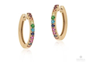 Pendientes de aro multi zafiro de oro amarillo de 14k, joyería fina de 0,30 quilates - Imagen 1 de 6