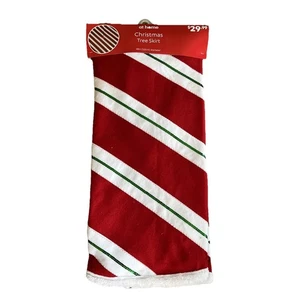 NUEVO 48" Árbol de Navidad Falda Fieltro y Lentejuelas Rojo Blanco y Verde con Borde de Piel Blanca - Imagen 1 de 7