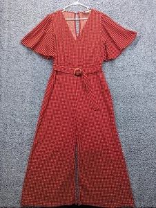 Mono Anthropologie Margaret Cinturón Talla 10 Pierna Ancha Guinga Cuadros Boho Rojo - Imagen 1 de 17