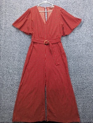 Комбинезон подпоясанный Anthropologie Margaret размер 10 широкие штанины имбирь клетчатый богемно-красный - Изображение 1 из 4