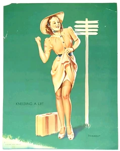 WWII Ära Lithographie braucht einen Aufzug Gil Elvgren Louis F Dow Litho in USA 1940er - Bild 1 von 9