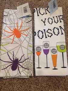 Halloween Kitchen Bar Towel - Spiders - Pick your Poison - 2 Pack NEW 16" x 25" - Picture 1 of 3