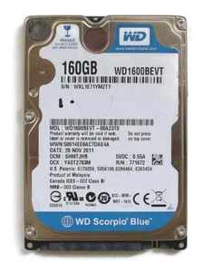 Wd scorpio blue 160gb 2.5'' hdd wd1600bevt, 26nov2011, dcm: semtjgk - Picture 1 of 3
