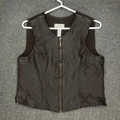 Lord & Taylor Brown Leather Vest Wool Knit Back Women's Small Butter Soft Y2K - Image 1 of 4
