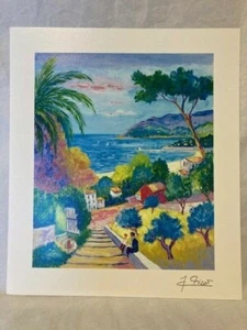 Jean Claude Picot print, serigraph, "Paysage aux 3 Enfents" seascape from a hill - Picture 1 of 6