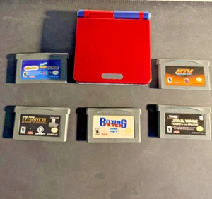 Refurbished Backlit Nintendo GBA SP AGS101 Console. RED, WHITE, BLUE Theme - Picture 1 of 9