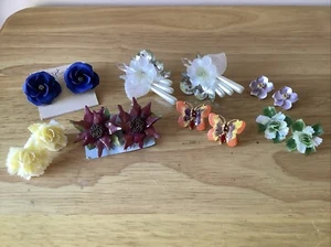 Lote de 7 pendientes perforados vintage Flower Power mariposa post esmalte pedrería - Imagen 1 de 23