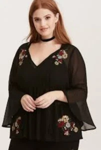 Torrid Womens Sheer Embroidered Chiffon Top With Bell Sleeves Size 3 3x 22-24 - Picture 1 of 9