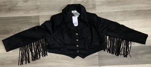 Unique Vintage 2X Plus Black Fringe Sleeve Western Cowboy Basic Jacket Cropped - Picture 1 of 6