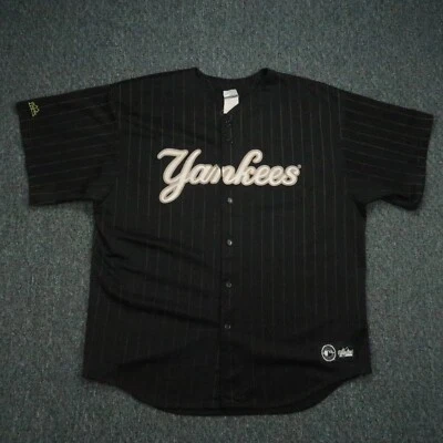 VINTAGE New York Yankees Jersey Mens XXL Black Pinstripe Majestic Blank 2XL * - Image 1 of 4