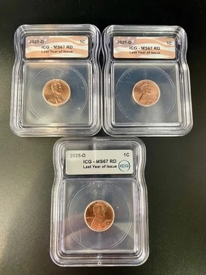 2025-D ICG MS67 RD – Last Year of Issue – Lot of 3 - Image 1 of 2