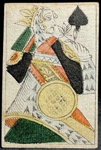 18thc Historical Queen of Spades Authentic Woodblock Poker Antique Playing Card - Picture 1 of 20