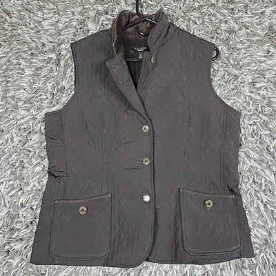 Talbots Vest Womens Sz M Brown Quilted Corduroy Pocket Outdoor Casual Barn  - Image 1 of 4