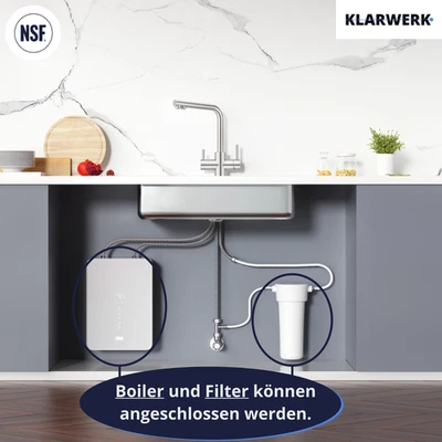 KLARWERK 4-Wege Niederdruck Trinkwasser Armatur Silber gebürstet/Boiler Edelstahl Osmose