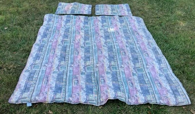 Croscill HOME Full Comforter & Shams Patels 粉色 蓝色 灰色 90 年代 84 x 88 卷轴 — 第 1/4 张图片