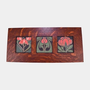 Motawi Tileworks Freesia Tulip Peony Flower Trio Oak Framed Tiles - Picture 1 of 6
