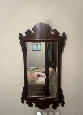 Ethan Allen Solid Cherry Chippendale 16” X 38” Beveled Glass Mirror - Image 1 of 4