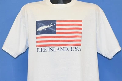 Camiseta vintage años 90 FIRE ISLAND EE. UU. BANDERA AMERICANA LONG ISLAND NUEVA YORK GRANDE L Foto 1 de 4