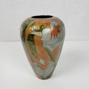 Vintage handbemalte Emaille Vase OS Floral Iris indisch Messing Dekor Jugendstil - Bild 1 von 17