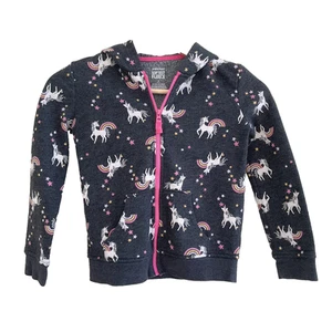 Jumping Beans Girl's Softest Fleece Gray Unicorn Zip Up Hooded Sweatshirt Size 6 - Picture 1 of 9