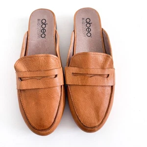 Abeo Jasmine Brown Leather Mules 7.5 Narrow Penny Loafer Slides - Picture 1 of 8