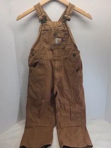 Carhartt size 5 youth bib overalls duct brown, double knee,stains - Picture 1 of 7