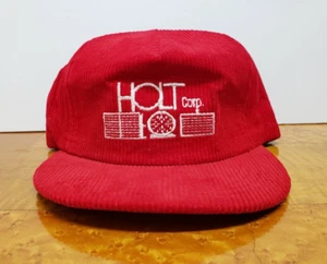 Vintage 70s 80s Holt Corp Red Corduroy Snapback Hat Cap Made in USA - Picture 1 of 9