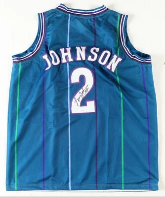 LARRY JOHNSON SIGNED AUTOgraph Charlotte HORNETS GREEN JERSEY JSA Coa GRANDMAMA - Image 1 of 3