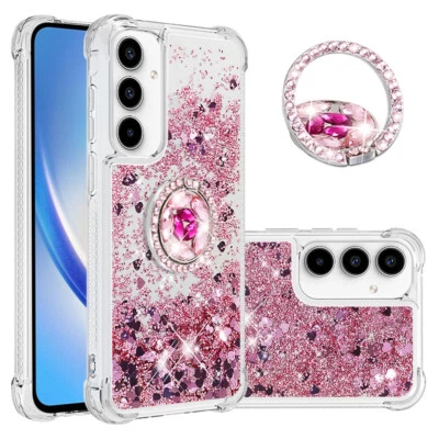 For Various Phone Diamond Ring Holder Quicksand Case Cover Stand Liquid Glitter - Image 1 of 4