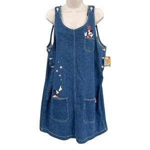 Vintage Mickey Unlimited Dress L Blue Y2K Denim Embroidered Overall Jerry Leigh - Picture 1 of 13
