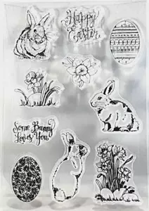 Easter Eggs Bunny Rabbit Some Bunny Loves You Flowers Spring Clear Stamp - Picture 1 of 1