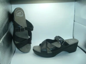 DANSKO Sandals Women Sela 7.5 EU38 Black Leather Comfort Strappy Platform Chunky - Picture 1 of 7