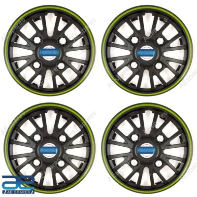 4 Pcs New Wheel Hub Caps Cover Plastic Black Green 12-14" For Cars Universal ECs - Image 1 of 2