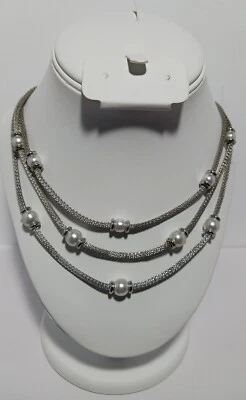 Anne Klein Multi Strand Silvertone Mesh And White Faux Pearl Necklace - Image 1 of 4