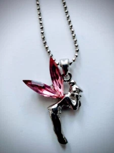 Halskette Fee Tinkerbell rosa Kristall funkelnde Flügel 17" Kette neu - Bild 1 von 5