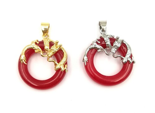 VETEMENTS Collana Ciondolo Ciambella Cerchio Rotondo Rotondo Giada Agata Multicolore Rosso 18KGP