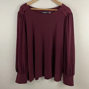 Karl Lagerfeld Womens Plus Size 2X Maroon Button Shoulder Balloon Sleeve - Picture 1 of 6